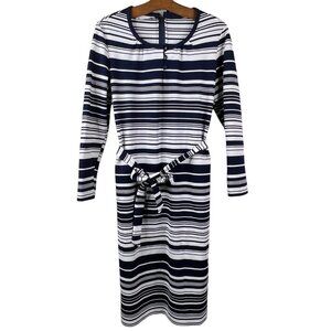 Bleeker Street Vintage 70s Dress Size Medium Office Dress Tie Blue White Stripe